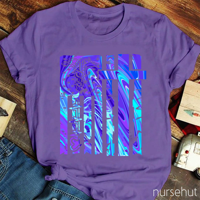 Blue And Purple Dazzle The Flag Nurse T-Shirt
