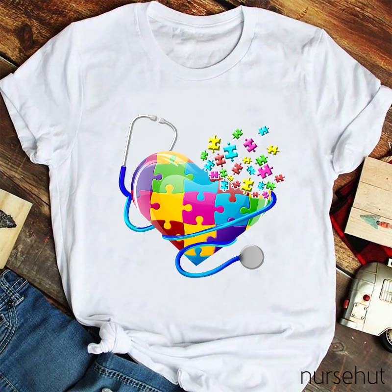 Heart Shape Puzzle Nurse T-Shirt