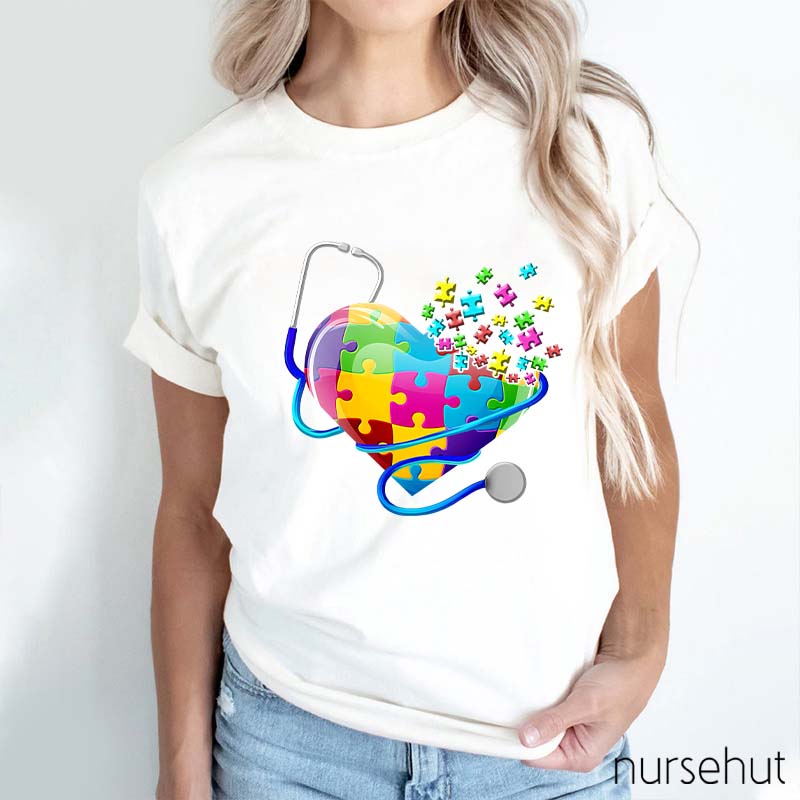 Heart Shape Puzzle Nurse T-Shirt