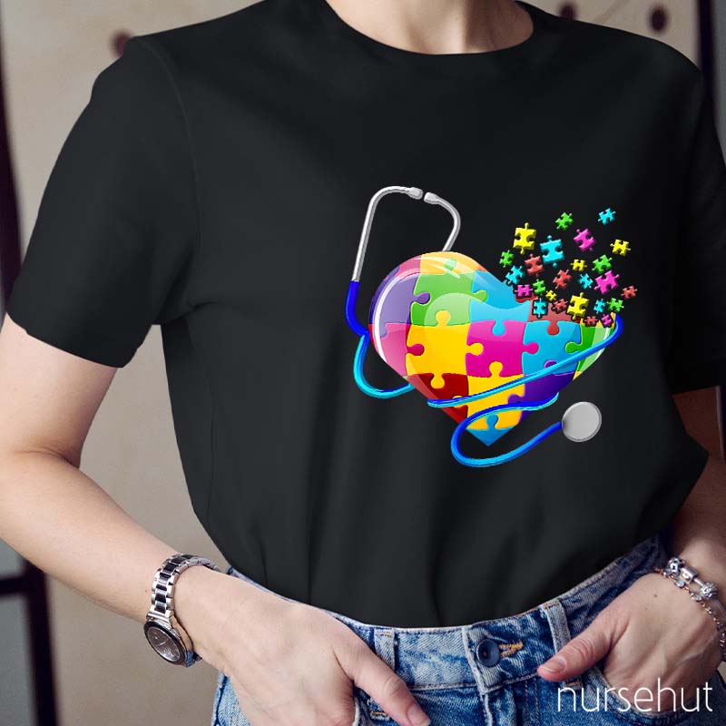 Heart Shape Puzzle Nurse T-Shirt