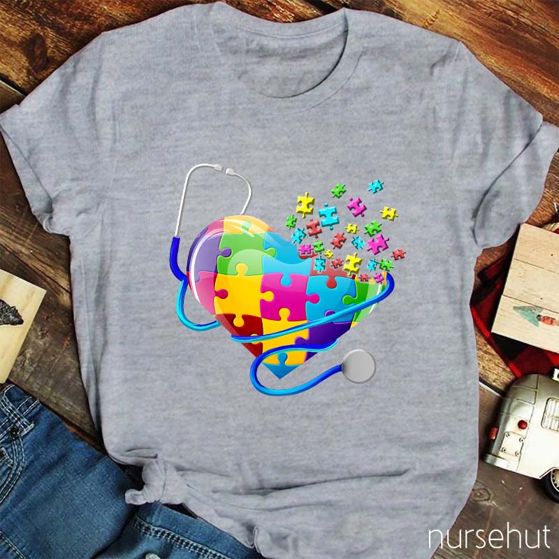 Heart Shape Puzzle Nurse T-Shirt