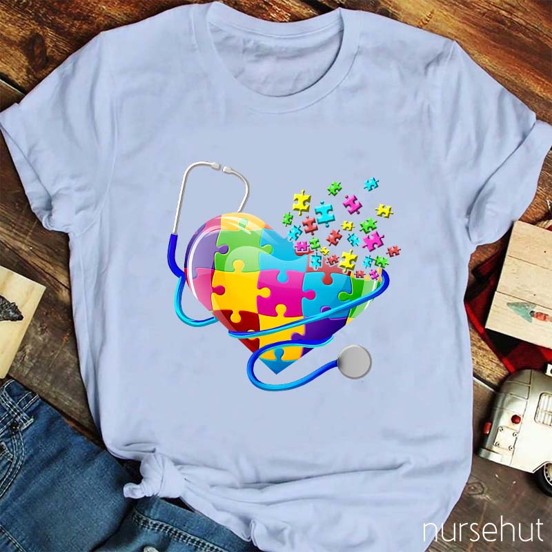 Heart Shape Puzzle Nurse T-Shirt