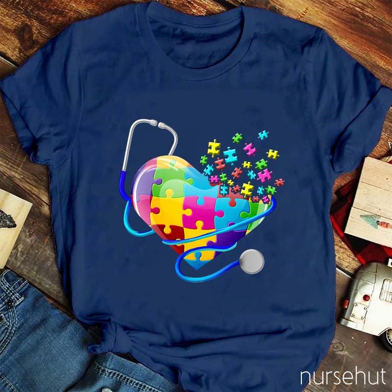 Heart Shape Puzzle Nurse T-Shirt