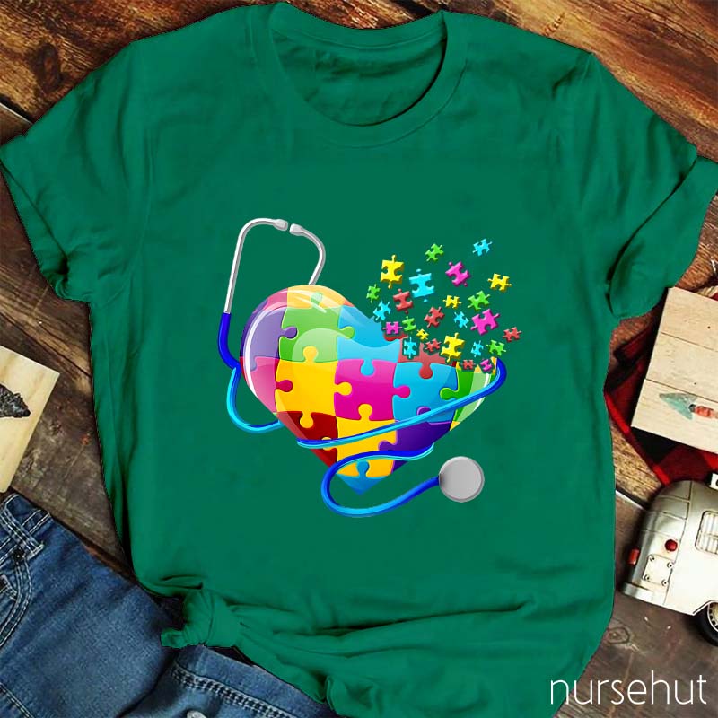 Heart Shape Puzzle Nurse T-Shirt