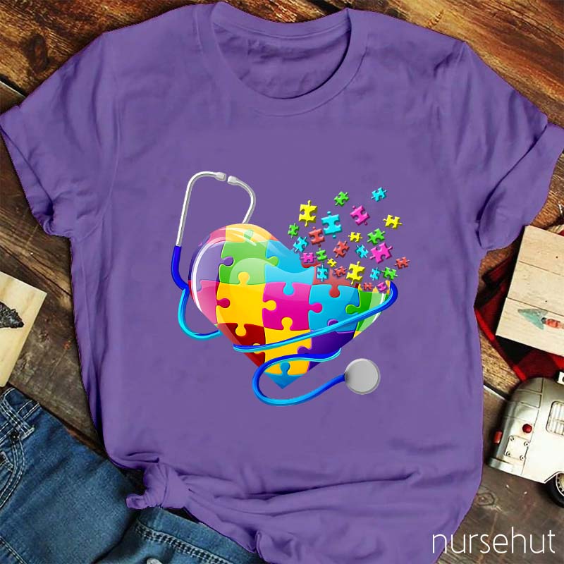 Heart Shape Puzzle Nurse T-Shirt