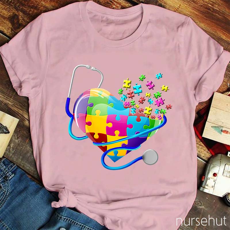 Heart Shape Puzzle Nurse T-Shirt