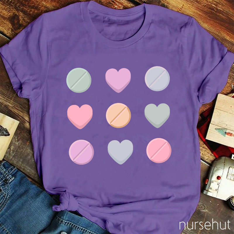 Heart And Round Pills Nurse T-Shirt