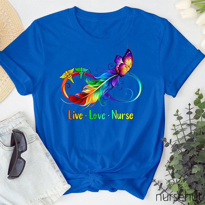 Live Love Colorful Butterfly Nurse T-Shirt