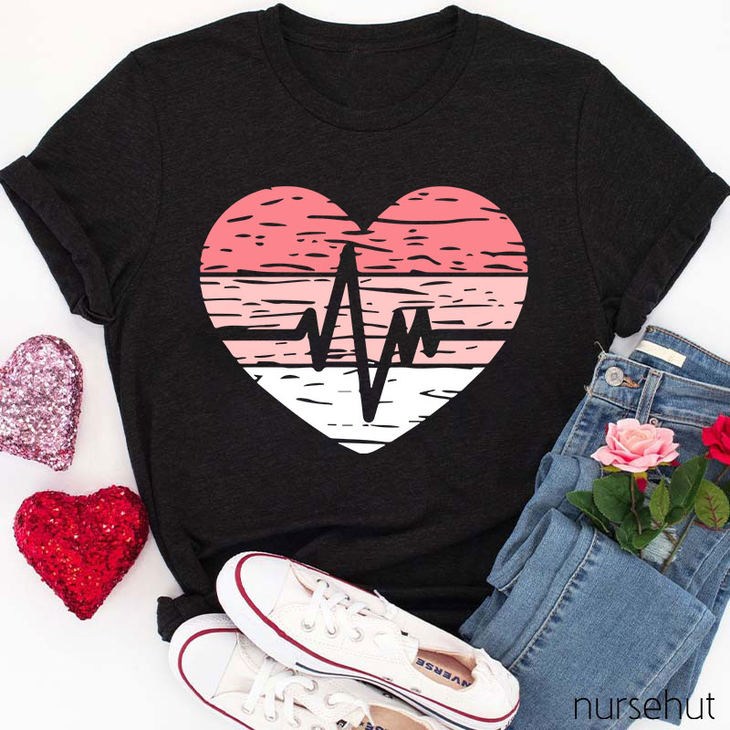 Heartbeat Wave In Heart Nurse T-Shirt