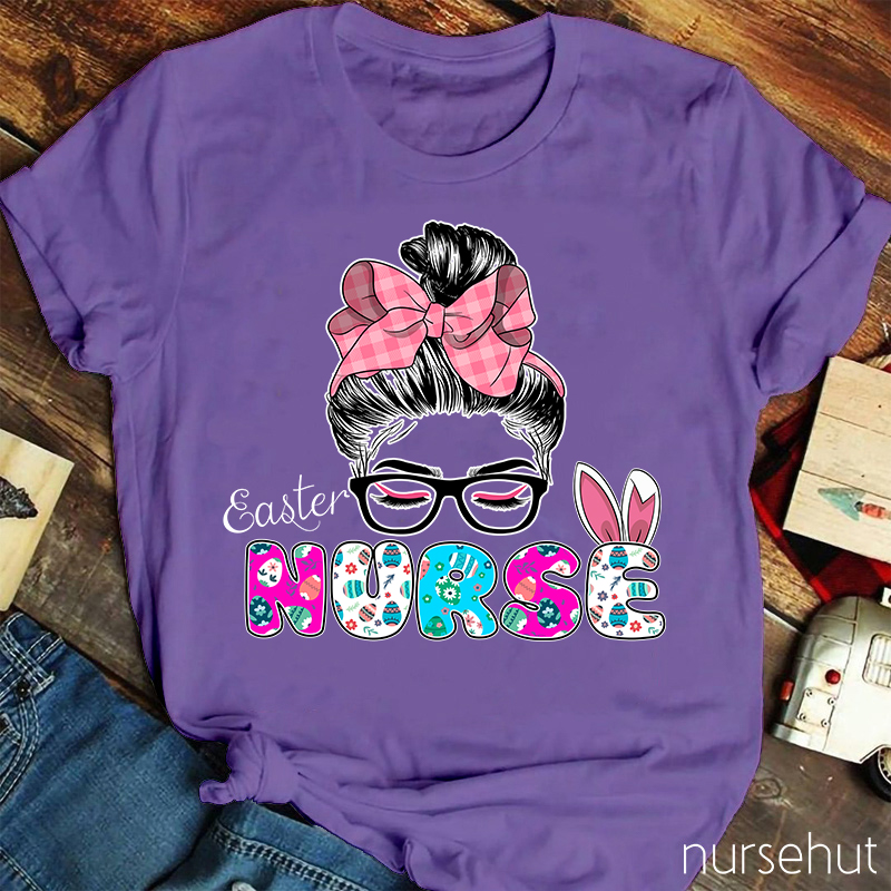 Easter Bunny Ears Eggs Girl With A Bow-note  Nurse T-Shirt