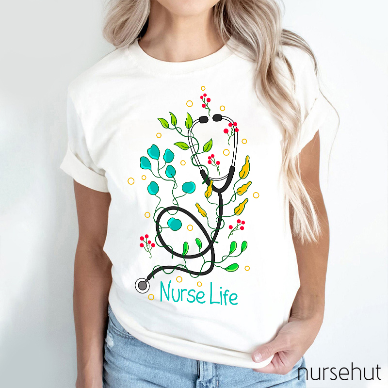 Plants And Stethoscope Nurse Life Nurse T-Shirt