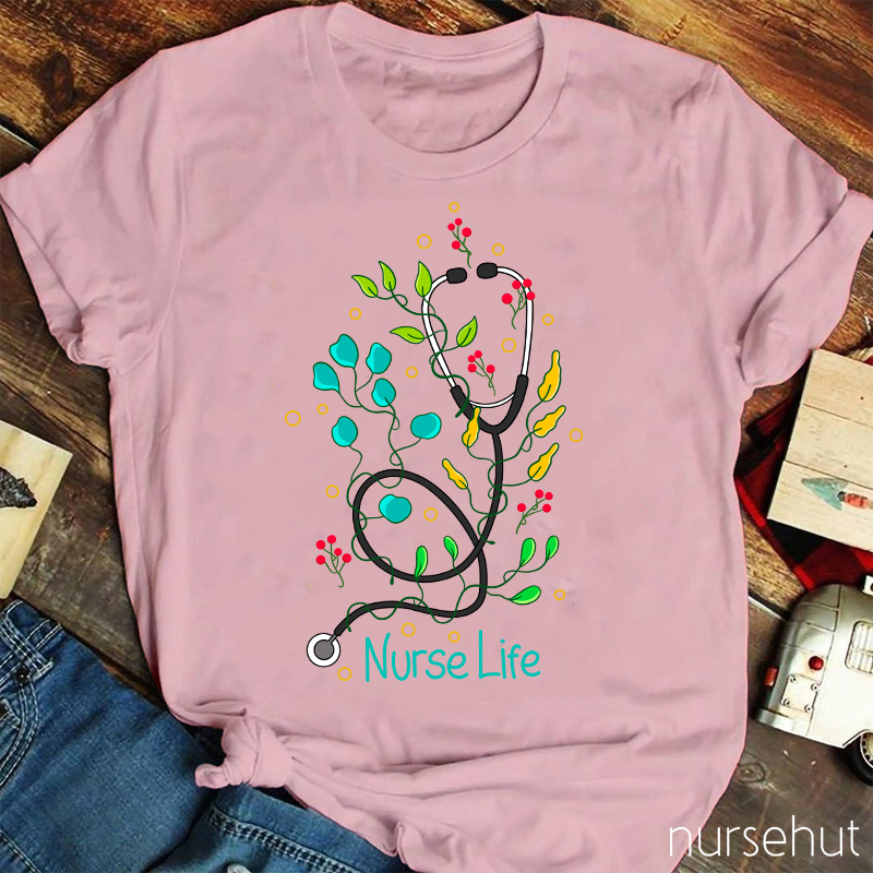 Plants And Stethoscope Nurse Life Nurse T-Shirt