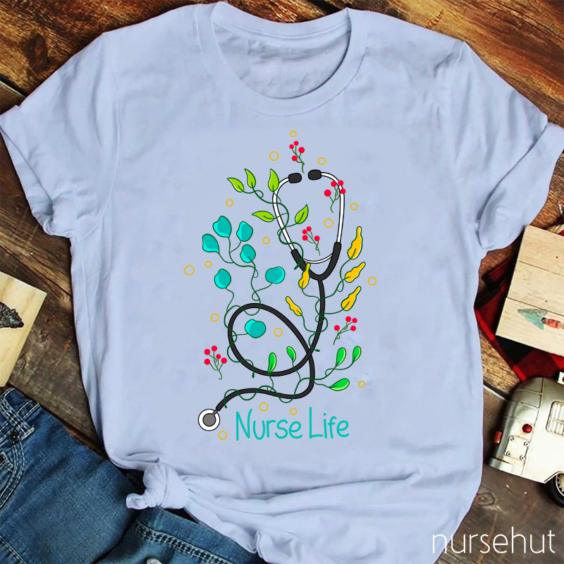 Plants And Stethoscope Nurse Life Nurse T-Shirt