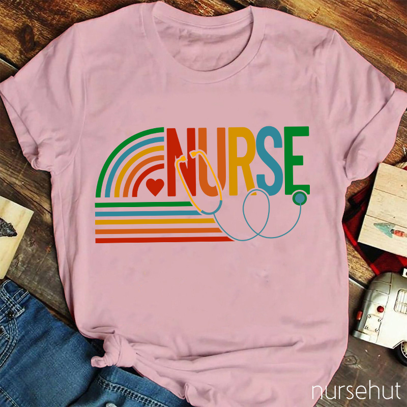 Rainbow And Heart Nurse T-Shirt