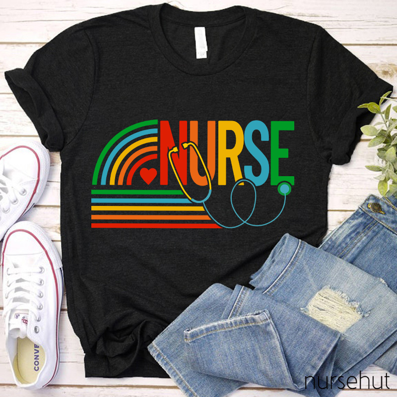 Rainbow And Heart Nurse T-Shirt