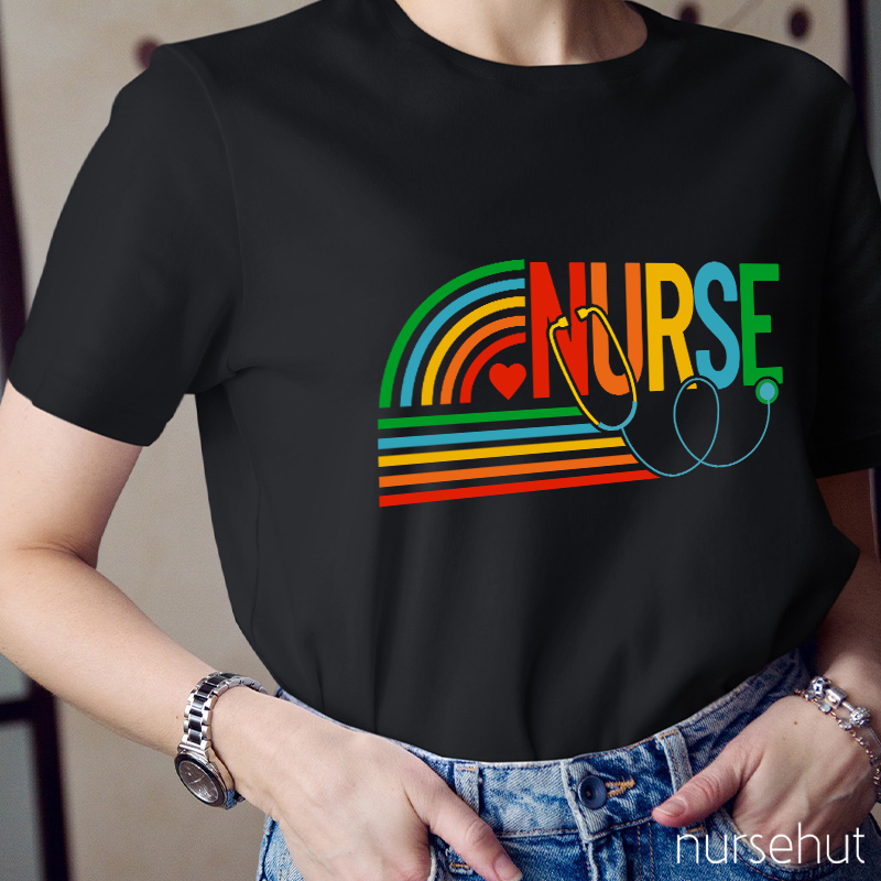 Rainbow And Heart Nurse T-Shirt