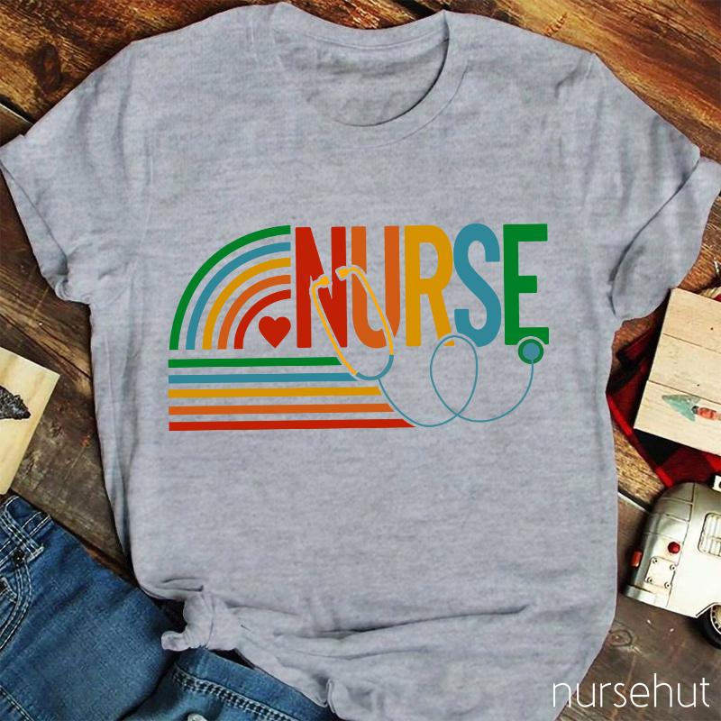 Rainbow And Heart Nurse T-Shirt