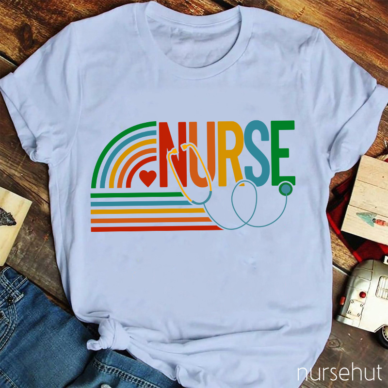 Rainbow And Heart Nurse T-Shirt