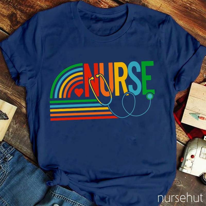 Rainbow And Heart Nurse T-Shirt