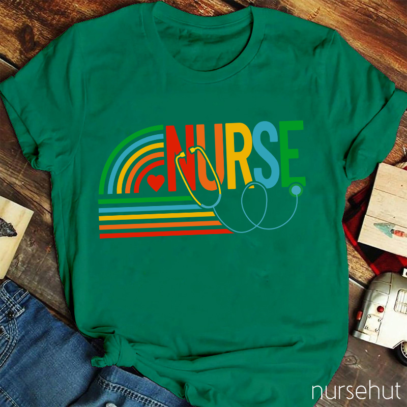 Rainbow And Heart Nurse T-Shirt