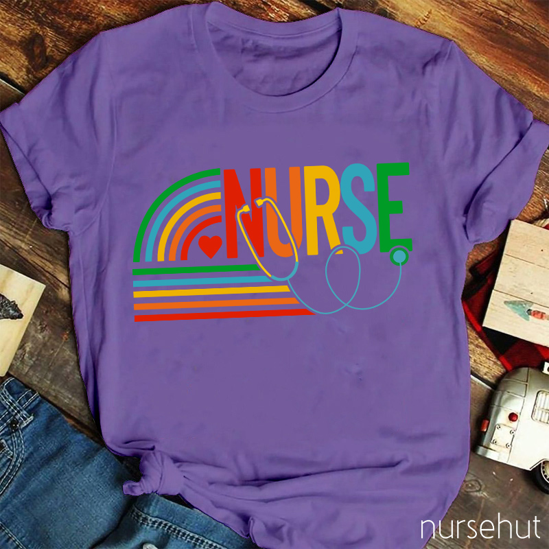 Rainbow And Heart Nurse T-Shirt