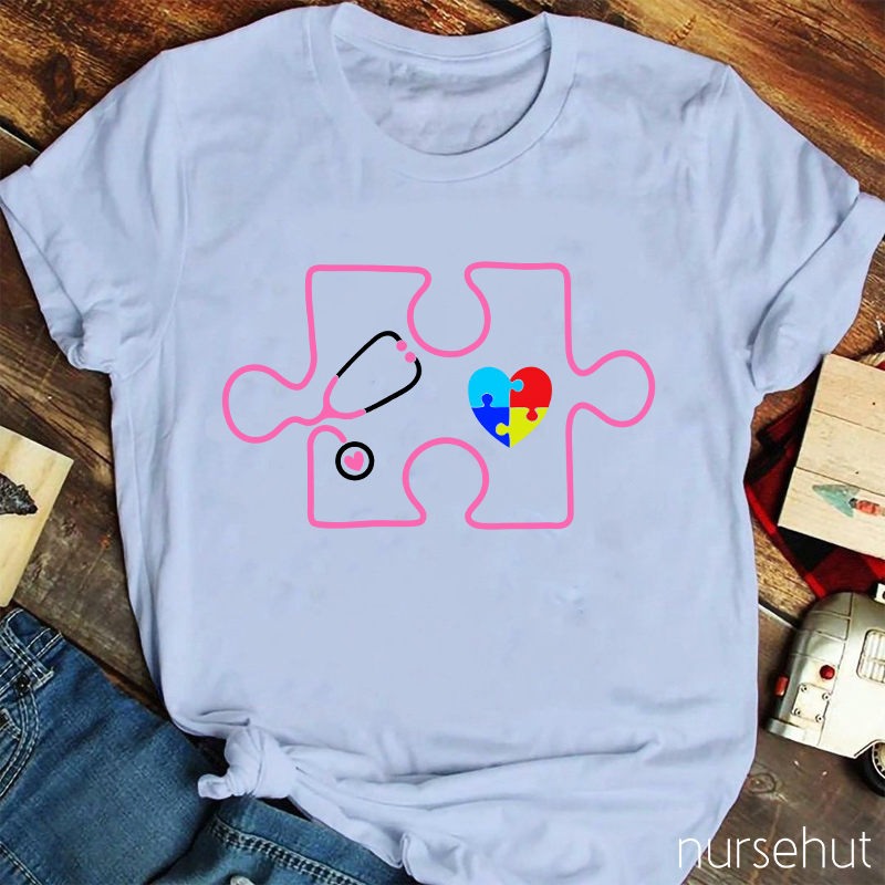 Colored Puzzle Stethoscope Nurse T-Shirt