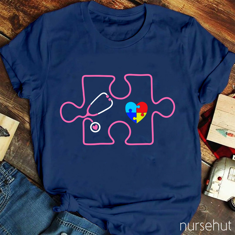Colored Puzzle Stethoscope Nurse T-Shirt