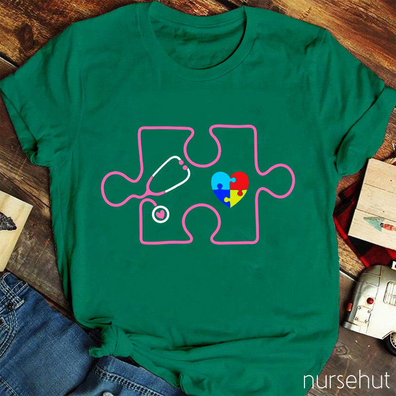Colored Puzzle Stethoscope Nurse T-Shirt