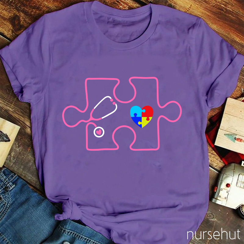 Colored Puzzle Stethoscope Nurse T-Shirt