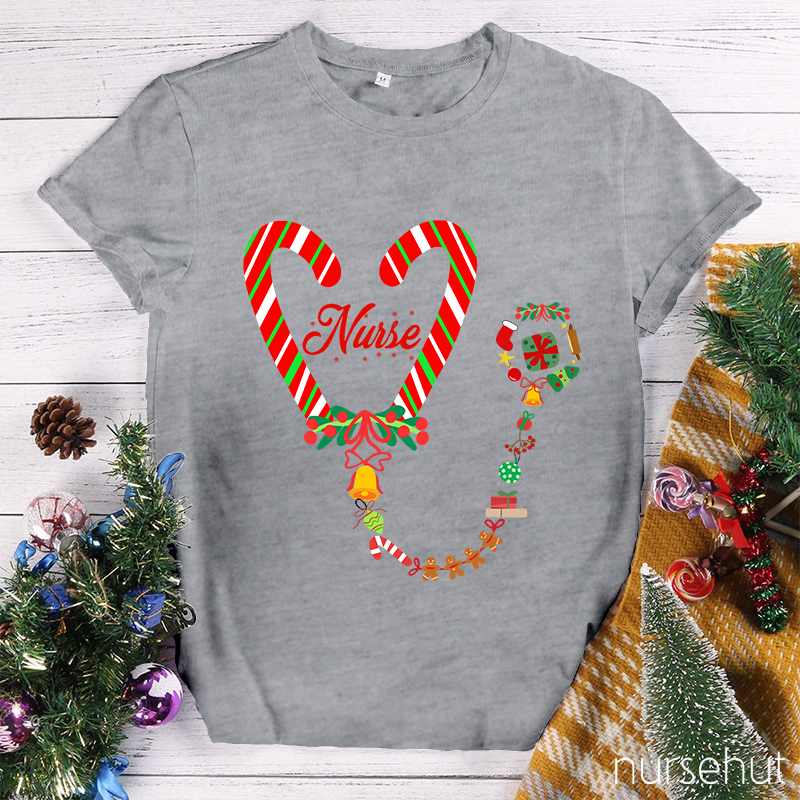 Candy Cane Heart Nurse T-Shirt