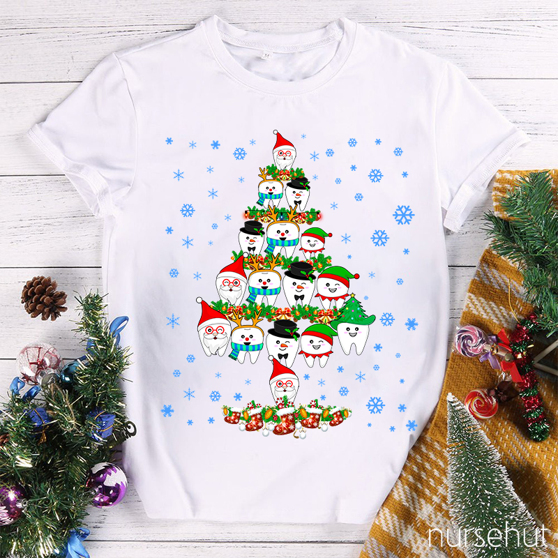Merry Christmas Teeth Tree Nurse T-Shirt