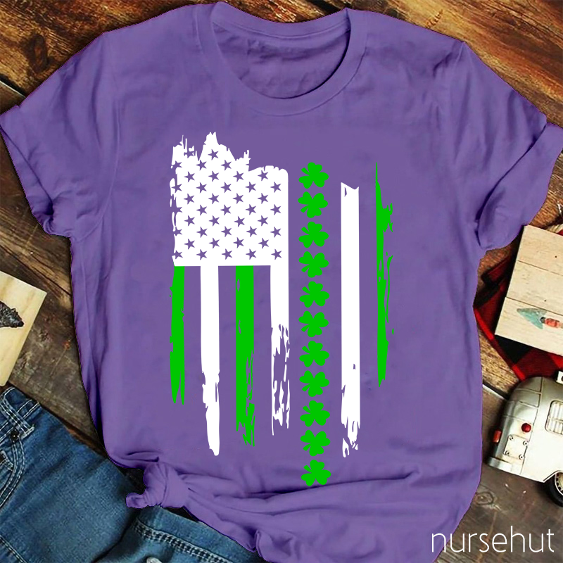 USA National Flag St.Patrick's Day Nurse T-Shirt