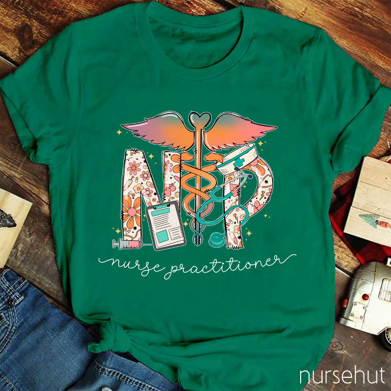 Floral Nurse Practitioner Caduceus Nurse T-Shirt