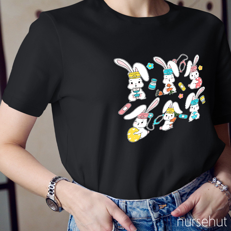 Six Bunny Nurses Easter Nurse T-Shirt