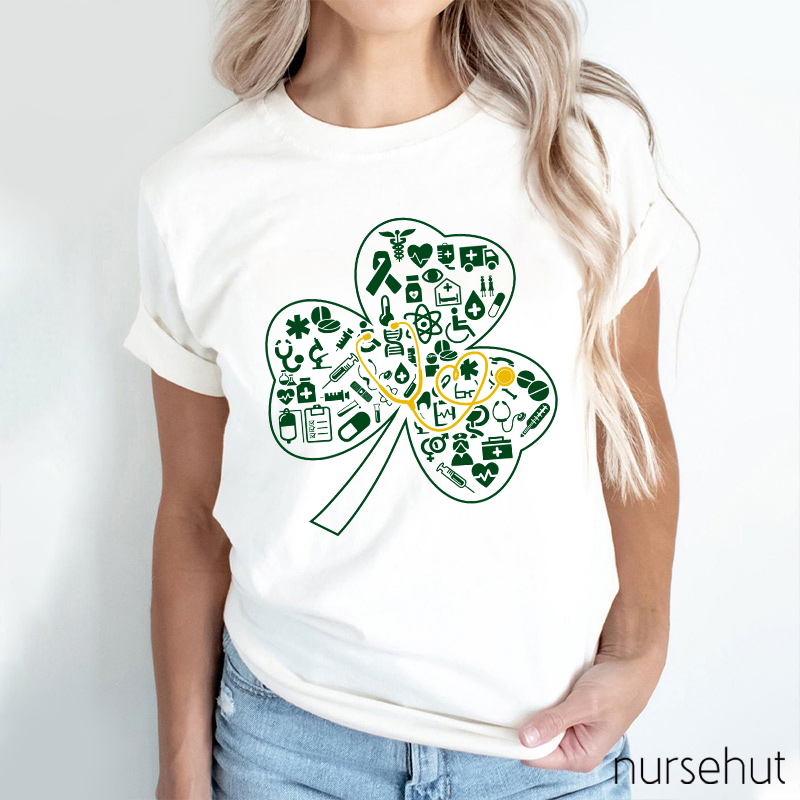 Clover And Gold Stethoscope Nurse T-Shirt