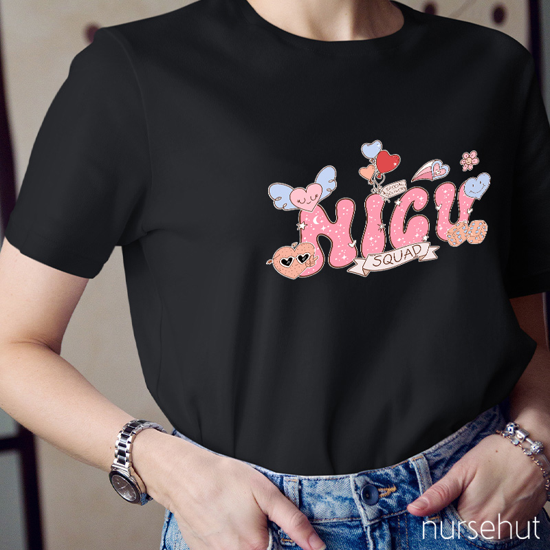 Personalized Cute Pink Heart Nurse T-Shirt