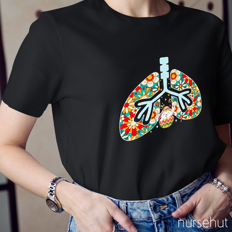 Floral Print Lung And A Hoppy Bunny Nurse T-Shirt