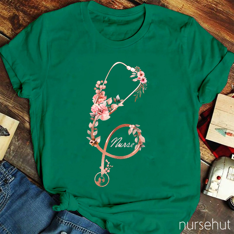 Blooming Flowers Stethoscope Nurse T-Shirt