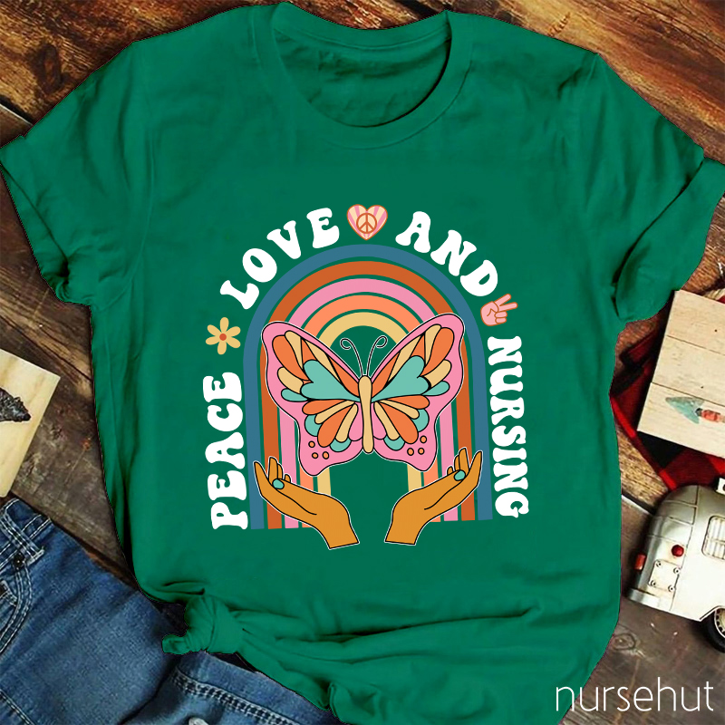 Peace Love And Nursing Nurse T-Shirt