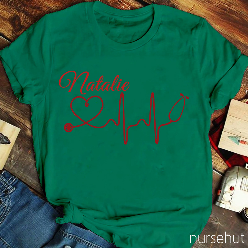 Personalized Name Stethoscope Heart Nurse T-Shirt
