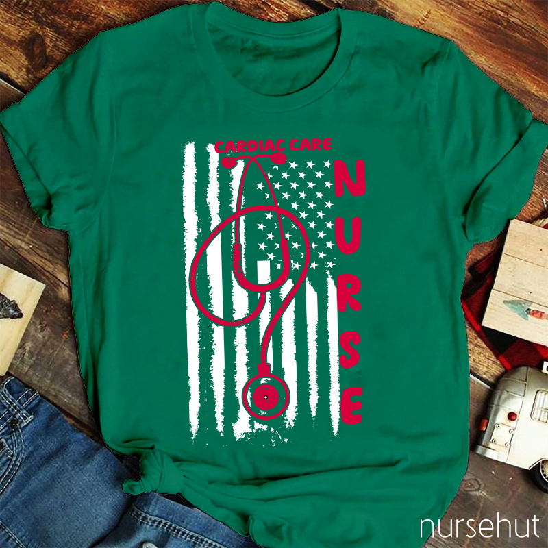 Cardiac Care Nurse Usa National Flag Nurse T-Shirt