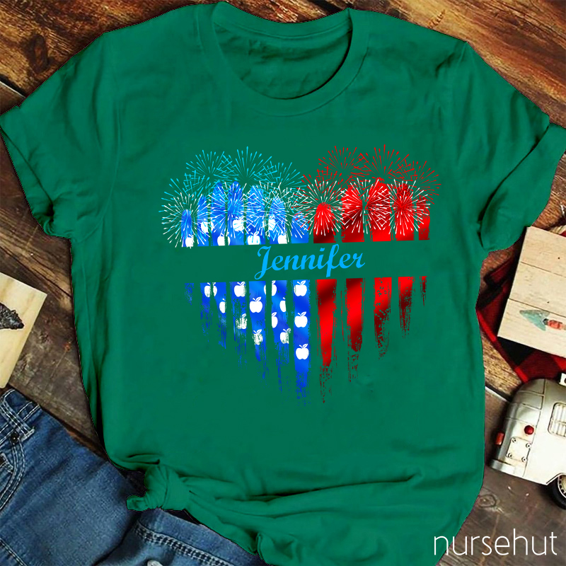 Personalized Name Love Flat Fireworks Nurse T-Shirt