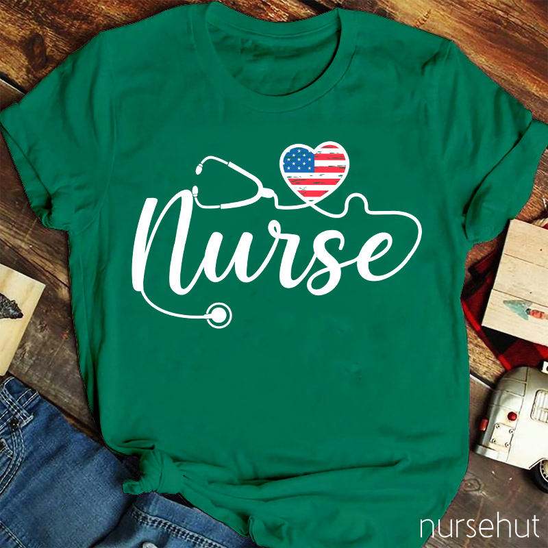 Independence Day Stethoscope And Flag Nurse T-Shirt