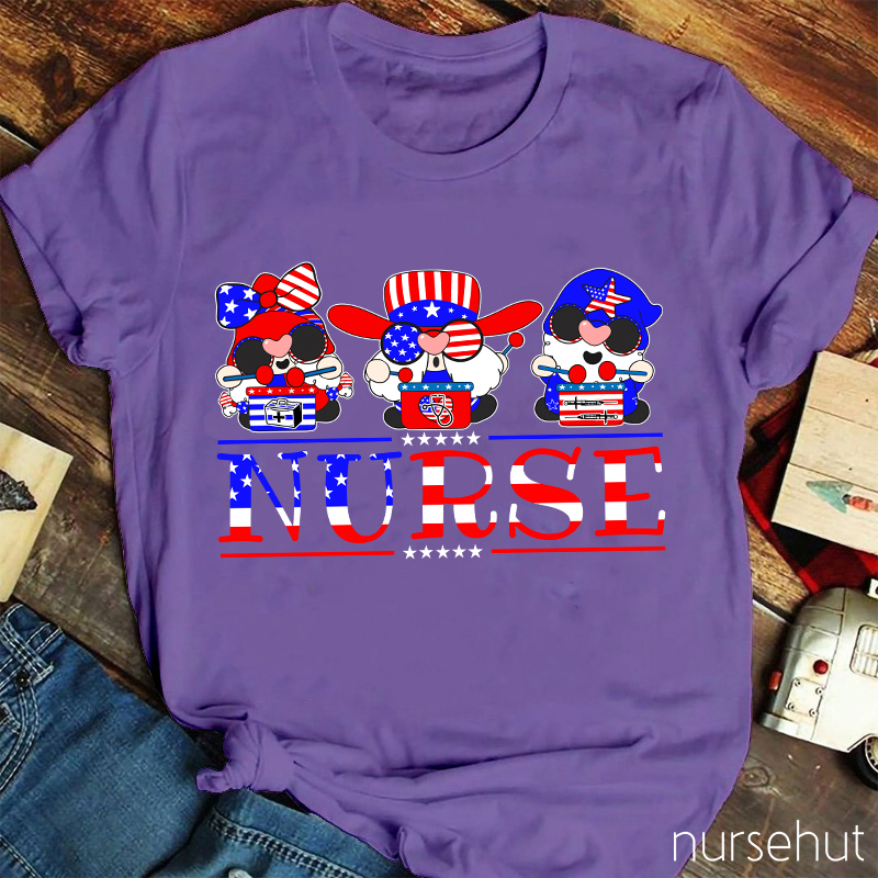 Independent Flag Cartoon Nurse T-Shirt