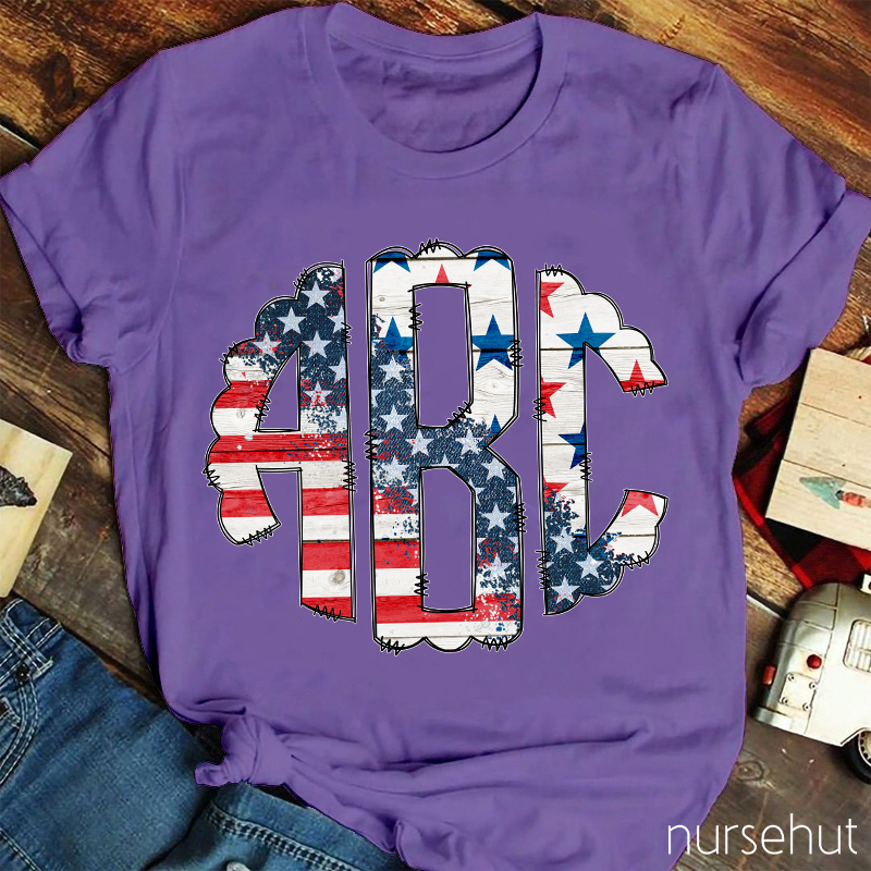 Personalized Independence Day ABC Letters Nurse T-Shirt