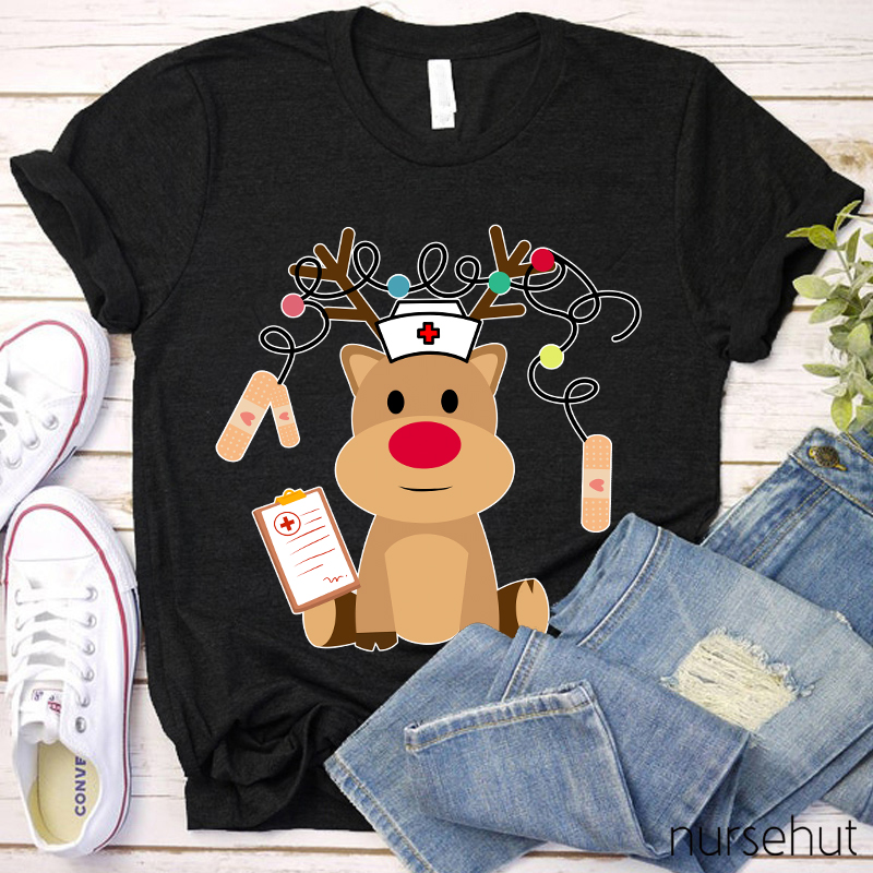 Cute Plush Elk Is Waiting For Christmas To Come Nurse T-Shirt