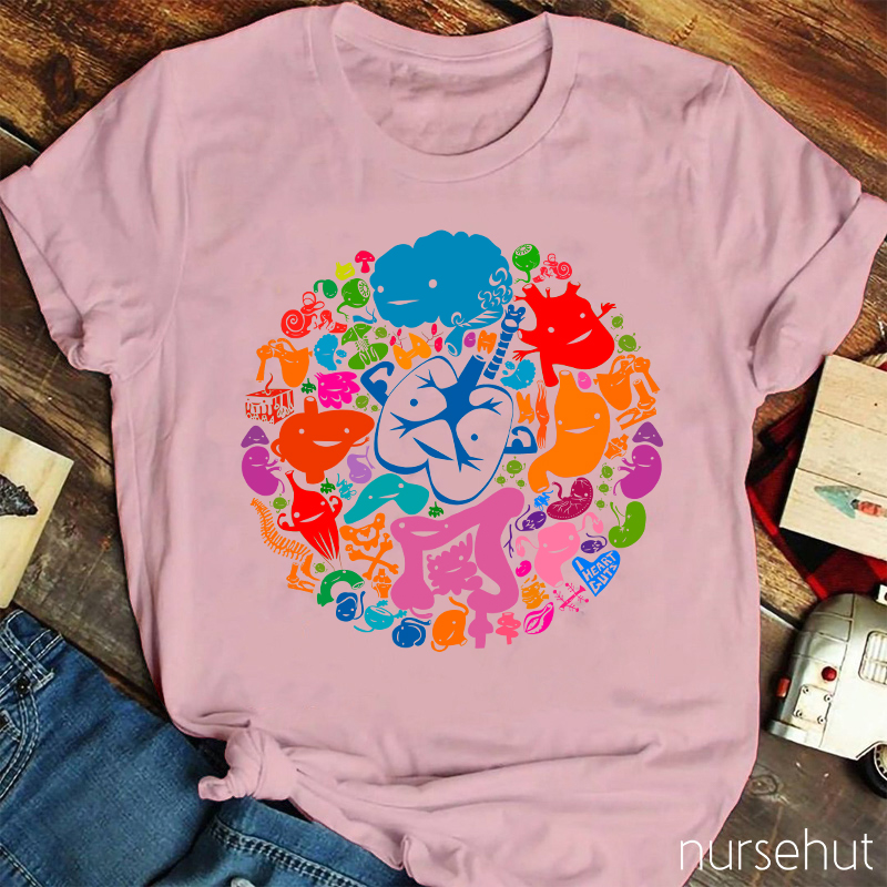 Colorful Cartoon Body Parts Nurse T-Shirt