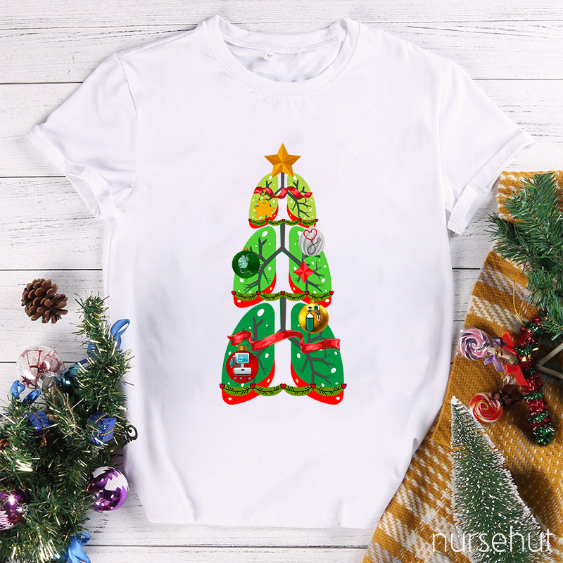 Christmas Lung Tree Medical Equipments Nurse T-Shirt