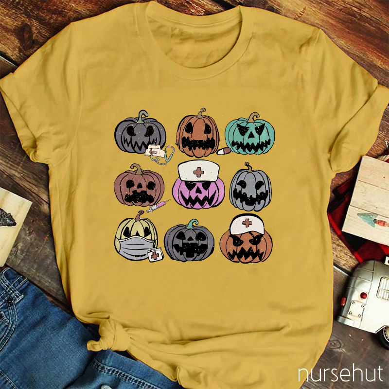 Pumpkins With Various Expressions Nurse T-Shirt