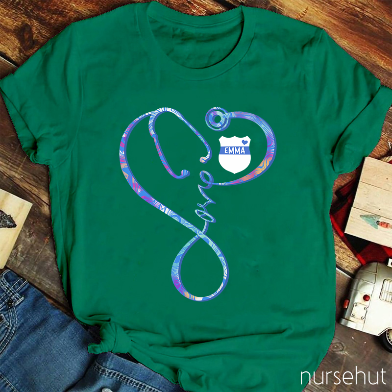 Personalized Love Stethoscope Sheld Nurse T-Shirt